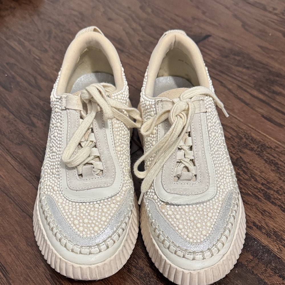 Dolce Vita Cream and Silver Embellished Sneakers